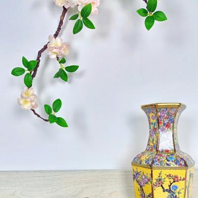 cặp bình men vàng hoạ tiết tứ quý, bình lục giác